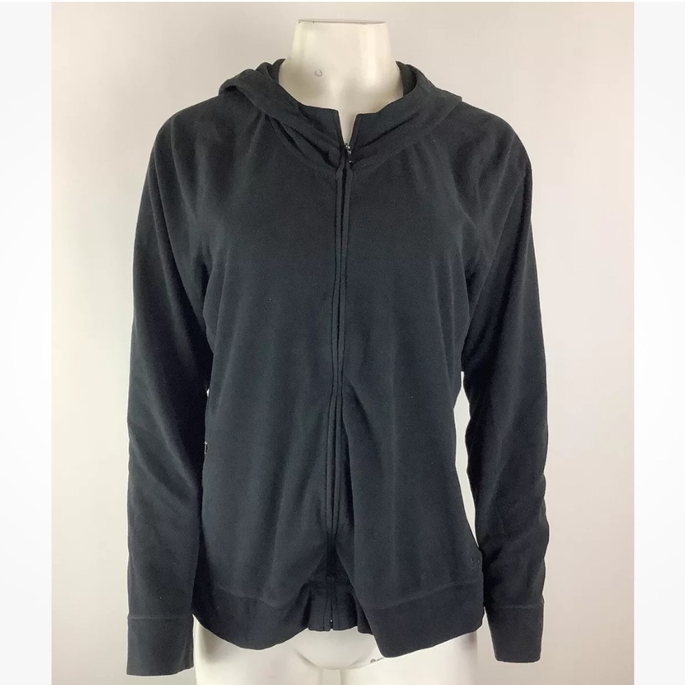REI Womens Sz L 100% Recycled Polyester Fleece Full Zip Hoodie Black Outdoor